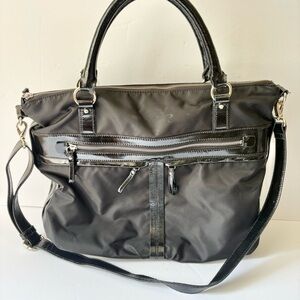 Banana Republic Amalfi Black Nylon Vegan Leather Tote Bag